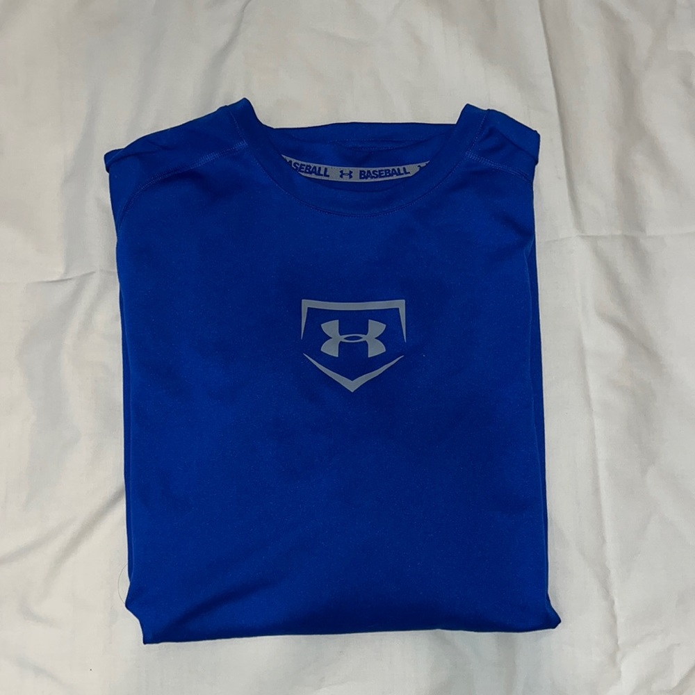 Mens Under Armour Baseball 3/4 Sleeve Shirt Fitted Blue Heatgear Loose